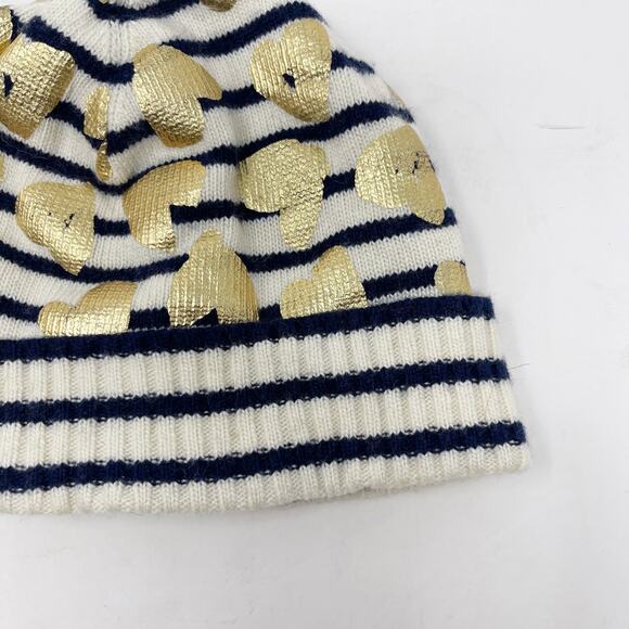Crewcuts Girls S/M Cream Blue Gold Foil Striped Leopard Beanie Hat Wool Cashmere - Picture 2 of 8